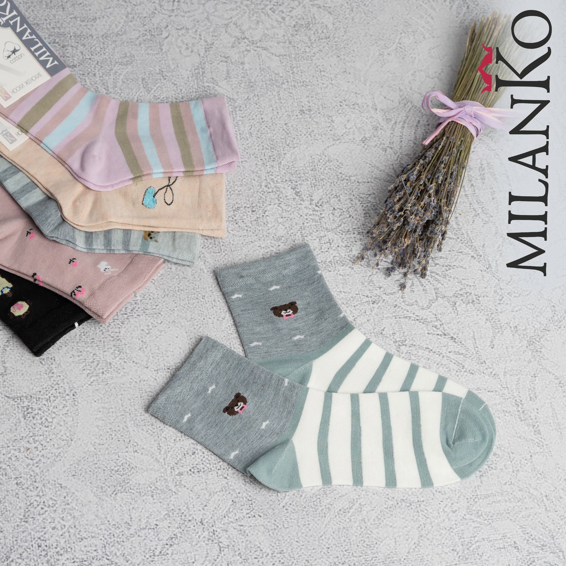 MILANKO    Женские носки из хлопка с рисунком MilanKo N-205
