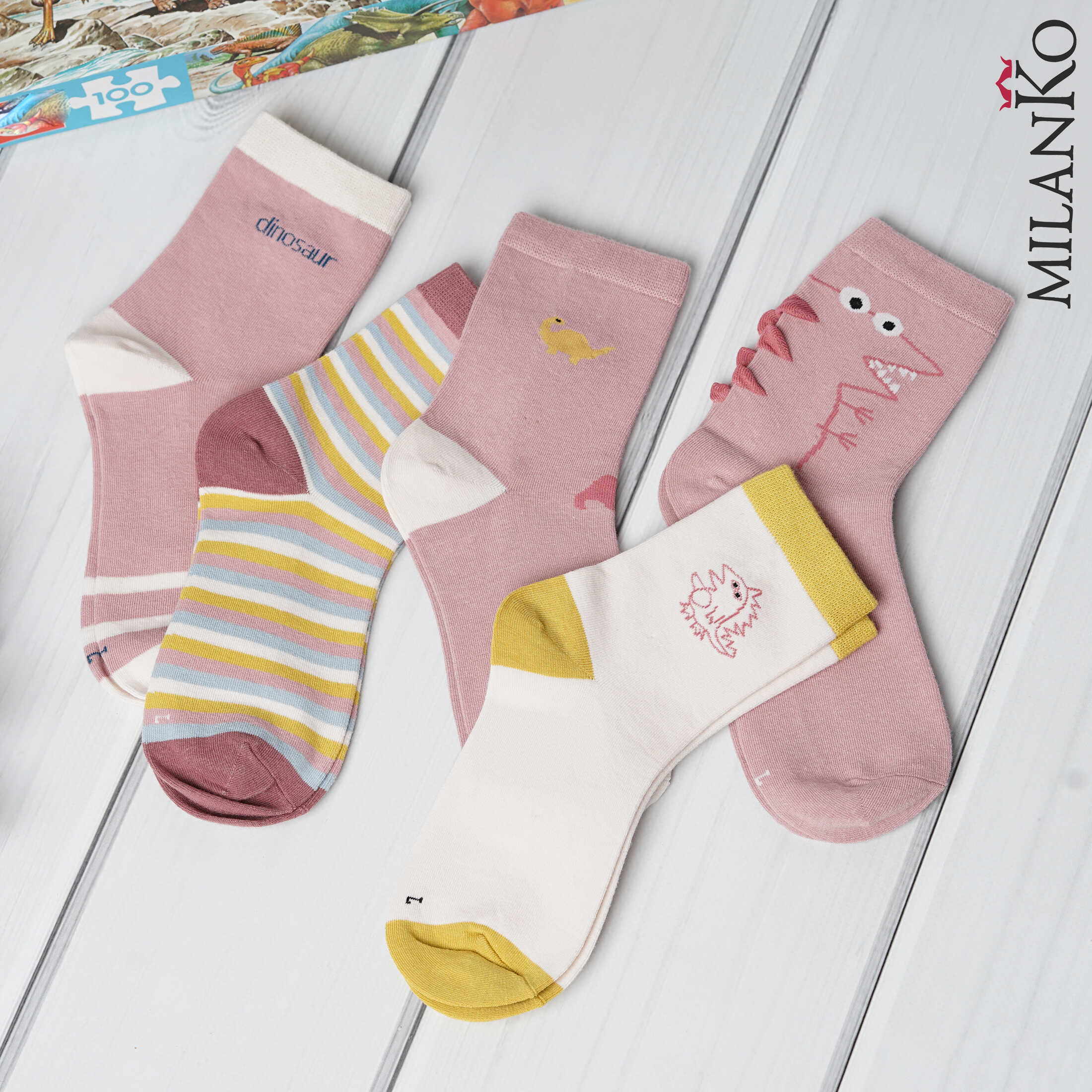 MILANKO     Детские хлопковые носки "розовый дино" MilanKo D-222